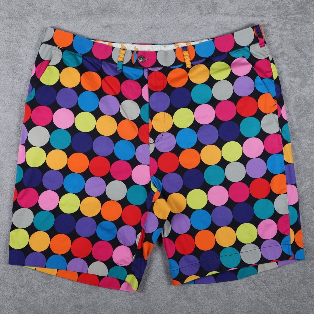 Loudmouth Golf Shorts Mens 46 Black Multicolor Polka Dot Cotton Blend Beach Wear